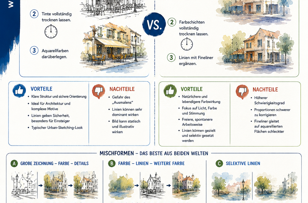 Line and Wash: Erst zeichnen oder erst aquarellieren?