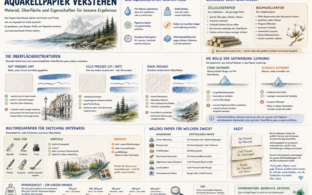 Aquarellpapier verstehen – Baumwolle, Zellulose und die Frage der Oberfläche