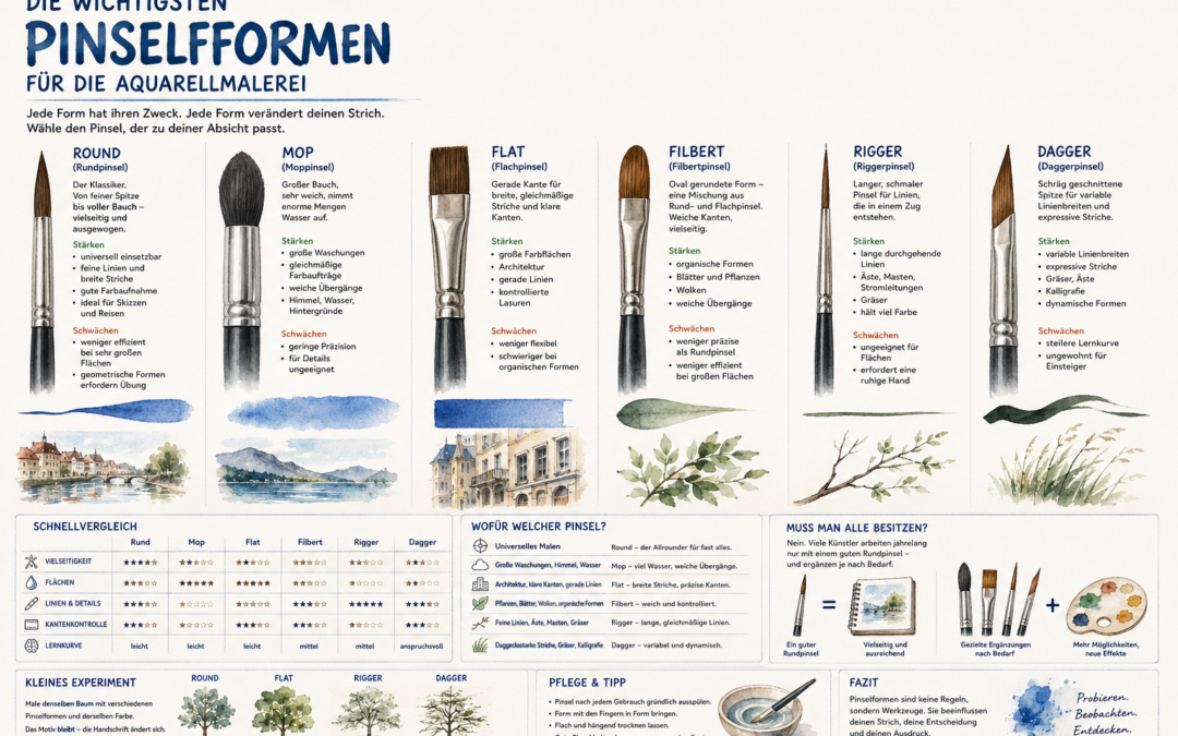 Die wichtigsten Pinselformen für die Aquarellmalerei
